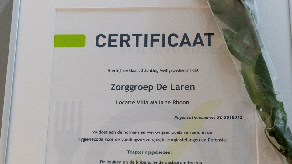 Het certificaat van Villa Maja in Rhoon